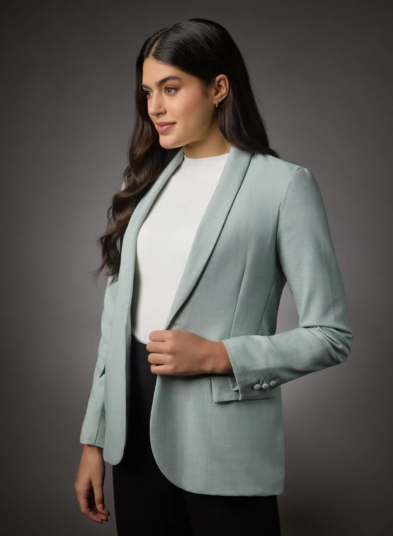 زجزاج Long Sleeve Formal Blazer With Pockets -Light Blue