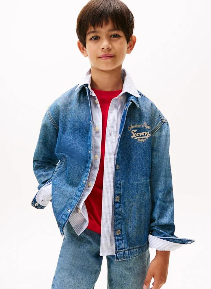 تومي هيلفيغر Kids Embroidered Shacket Mid Jacket