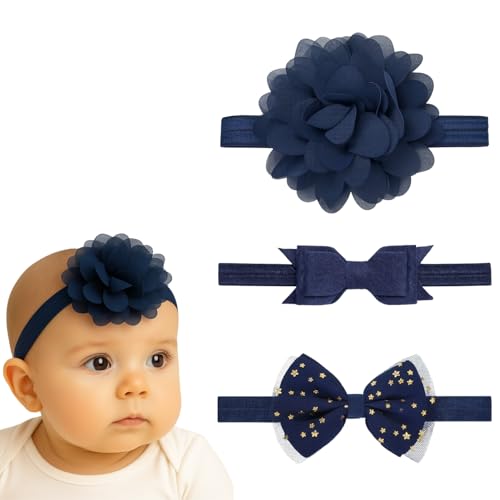 RedChimes 3 Pcs Baby Headbands, Soft Cotton-Blend Stretchy Elastic Head Bands with Cute Assorted Patterns for Newborns, Infants, & Toddlers Hair Accessories for Everyday Wear - Image 1