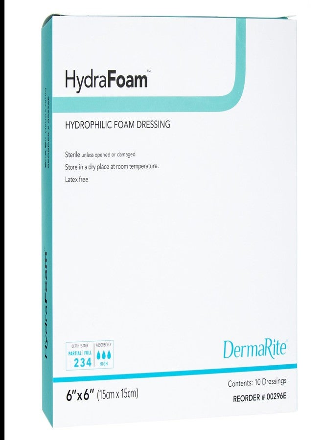 DermaRite's HydraFoam Hydrophilic Foam Dressing - Highly Absorbent Wound Care, Waterproof Backing, Sterile - Square, 6 in. x 6 in., 1 Count, 10 Packs, 10 Total - Image 2