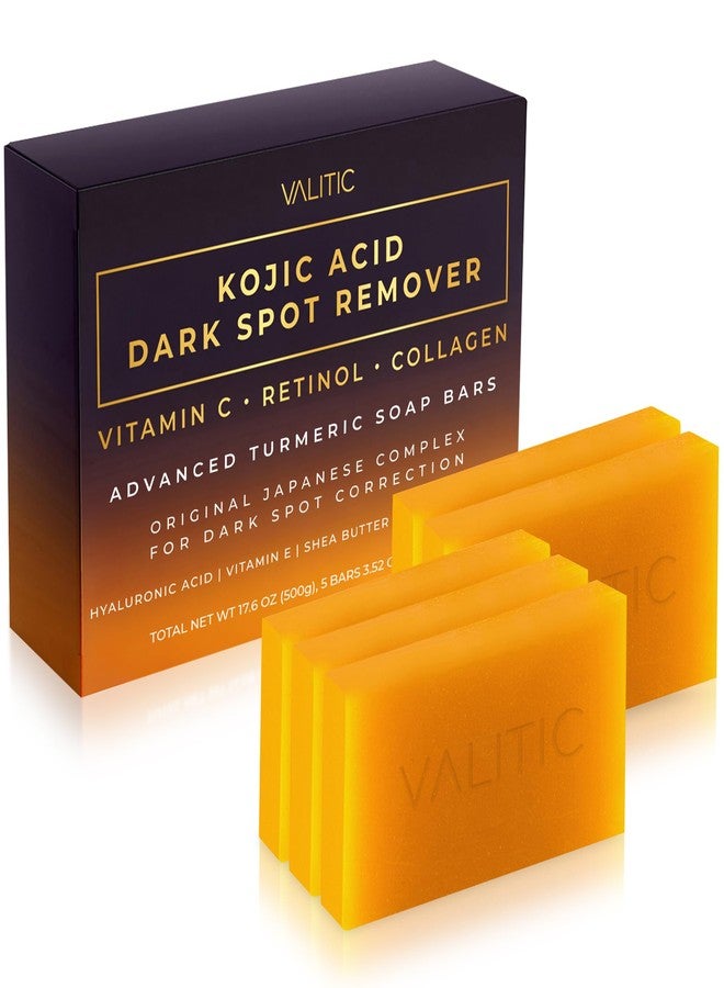 VALITIC Kojic Acid Dark Spot Remover Soap Bars with Vitamin C, Retinol, Collagen, Turmeric - Original Japanese Complex Infused with Hyaluronic Acid, Vitamin E, Shea Butter, Castile Olive Oil - 5 Pack - Image 1