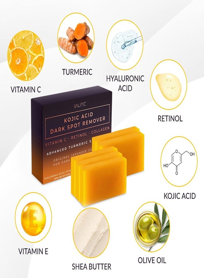VALITIC Kojic Acid Dark Spot Remover Soap Bars with Vitamin C, Retinol, Collagen, Turmeric - Original Japanese Complex Infused with Hyaluronic Acid, Vitamin E, Shea Butter, Castile Olive Oil - 5 Pack - Image 5