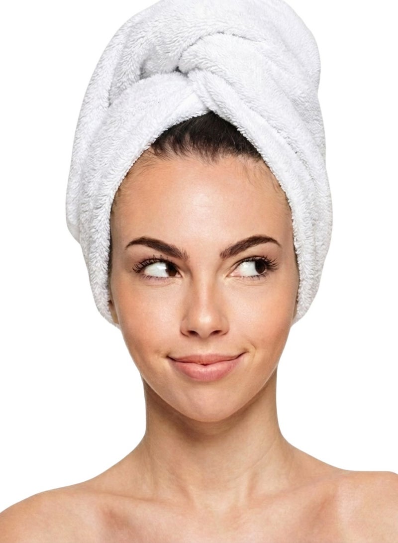 1Chase 100% Cotton Terry Hair Towel Wrap, White - Image 1