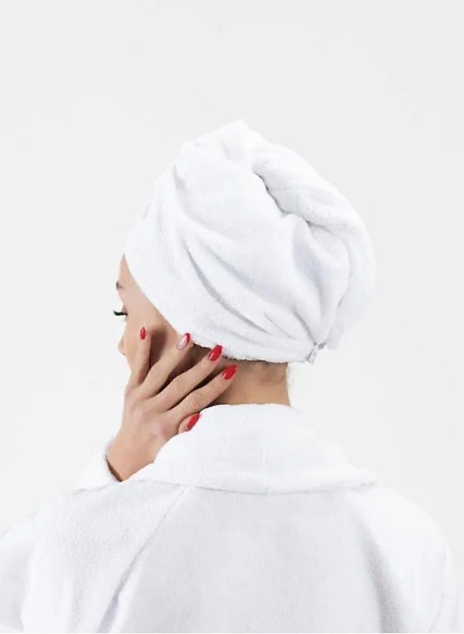 1Chase 100% Cotton Terry Hair Towel Wrap, White - Image 4