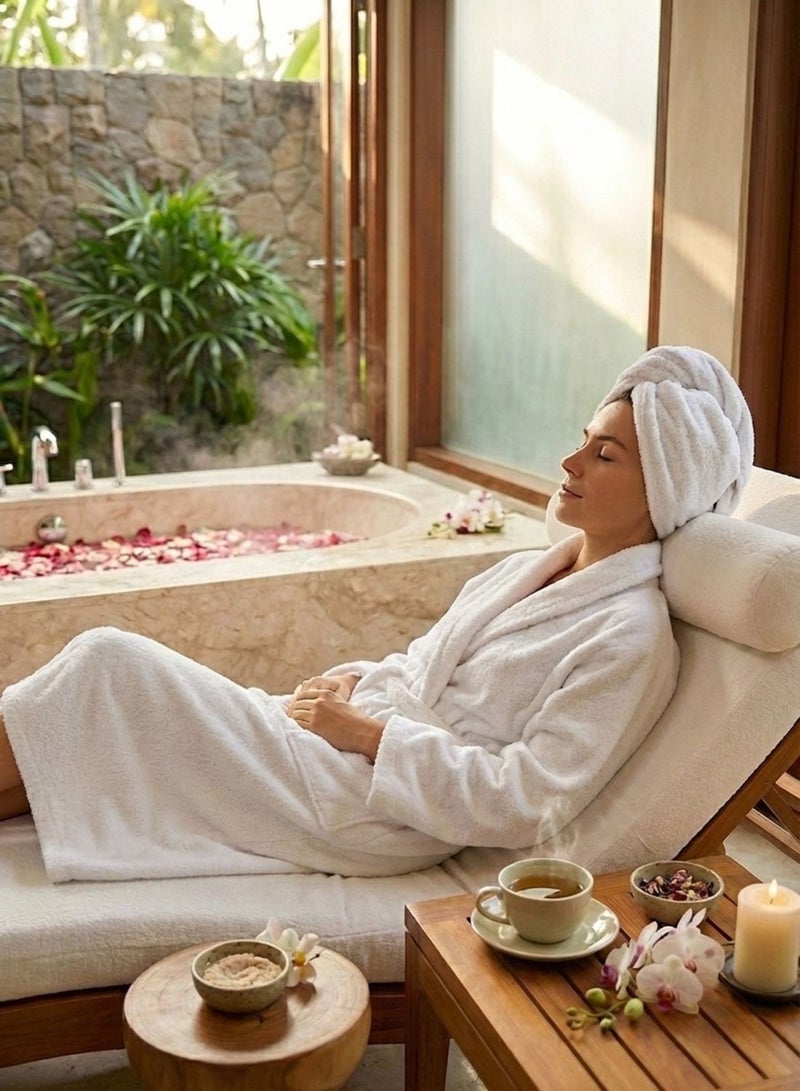 1Chase 100% Cotton Terry Hair Towel Wrap, White - Image 3