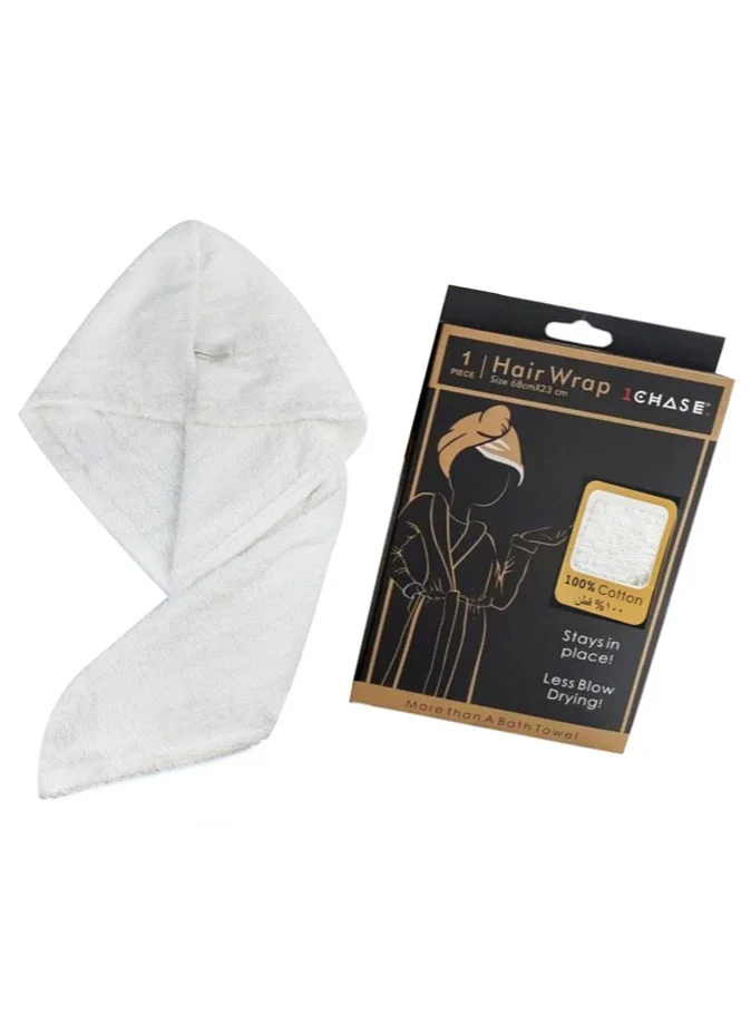 1Chase 100% Cotton Terry Hair Towel Wrap, White