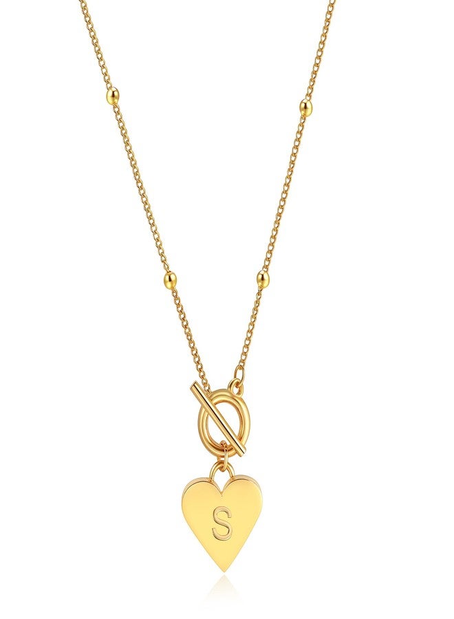 Badu Initial S Chain Necklaces for Women 14K Gold Plated Waterproof Heart Cute Jewelry Gifts Sister, best friend, Birthday，Anniversary or teens - Image 1
