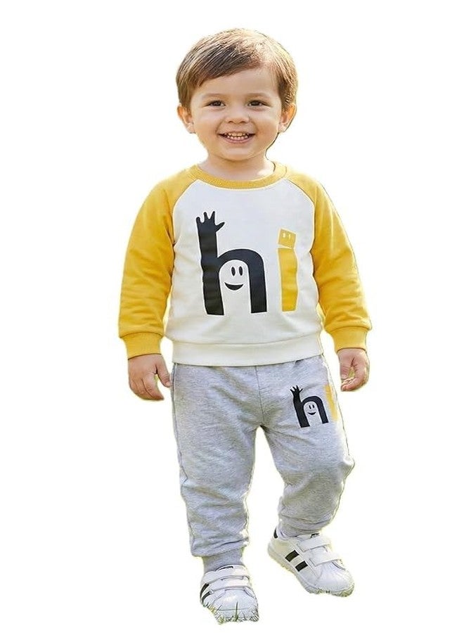 RIZZQ Kids Dress for Boys | Printed Round Neck Full Sleeve T-shirt and Pant Combo Clothing Set-Yellow (5-6 Year) - Image 1