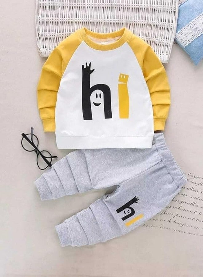RIZZQ Kids Dress for Boys | Printed Round Neck Full Sleeve T-shirt and Pant Combo Clothing Set-Yellow (5-6 Year) - Image 2