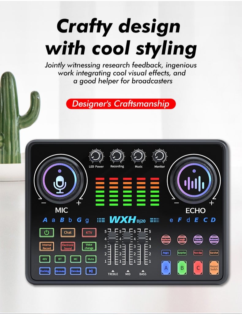 Sunbmebge 48V Live Sound Card Audio Mixer/Podcast Audio Interface with DJ Mixer Effects/Voice Changer with Sound Effects for Karaoke Tiktok YouTube Live Streaming Record Gaming  - Image 5
