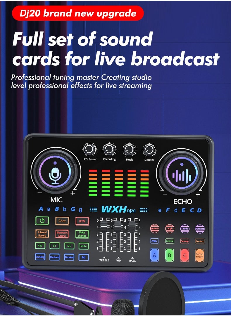Sunbmebge 48V Live Sound Card Audio Mixer/Podcast Audio Interface with DJ Mixer Effects/Voice Changer with Sound Effects for Karaoke Tiktok YouTube Live Streaming Record Gaming  - Image 3