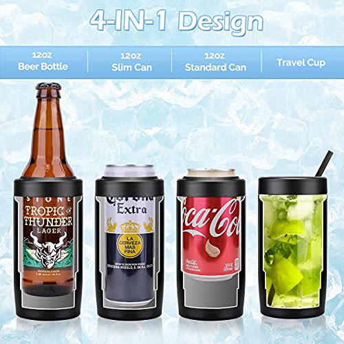Morefeel 4-in-1 Skinny Can Cooler Double Wall Stainless Steel Insulated Can Holder, Works With 12 Oz Slim Can,Standard Cans,Beer Bottles & As Pint Cups(Black) - Image 2