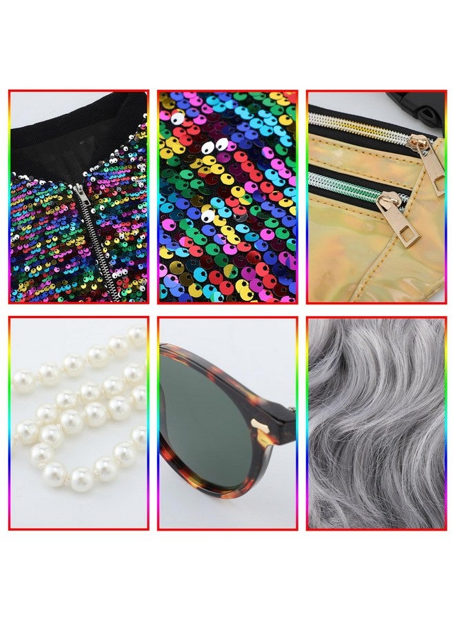 Bonuci Bonuci 5 Pack Grey Old Lady Wig Granny Glasses Sequin Long Sleeve Jacket Laser Bag String of Pearl Necklace for Party Costume  - Image 3