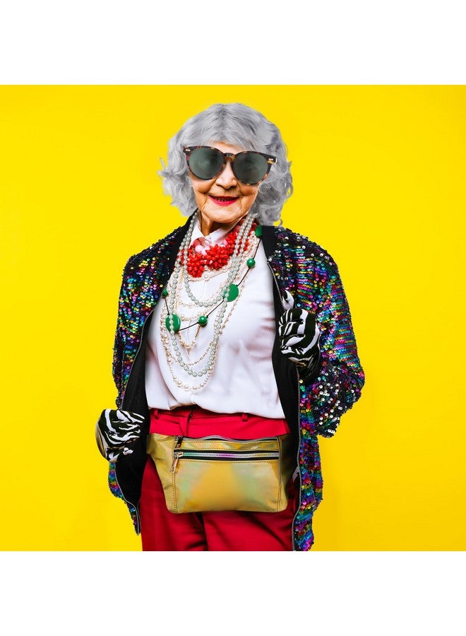 Bonuci Bonuci 5 Pack Grey Old Lady Wig Granny Glasses Sequin Long Sleeve Jacket Laser Bag String of Pearl Necklace for Party Costume  - Image 4