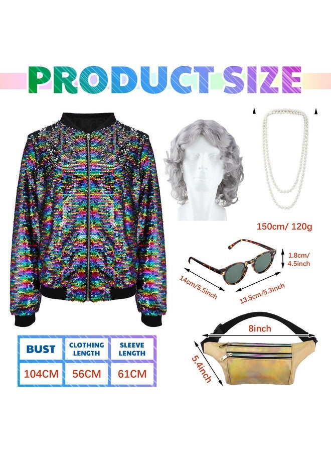 Bonuci Bonuci 5 Pack Grey Old Lady Wig Granny Glasses Sequin Long Sleeve Jacket Laser Bag String of Pearl Necklace for Party Costume  - Image 2