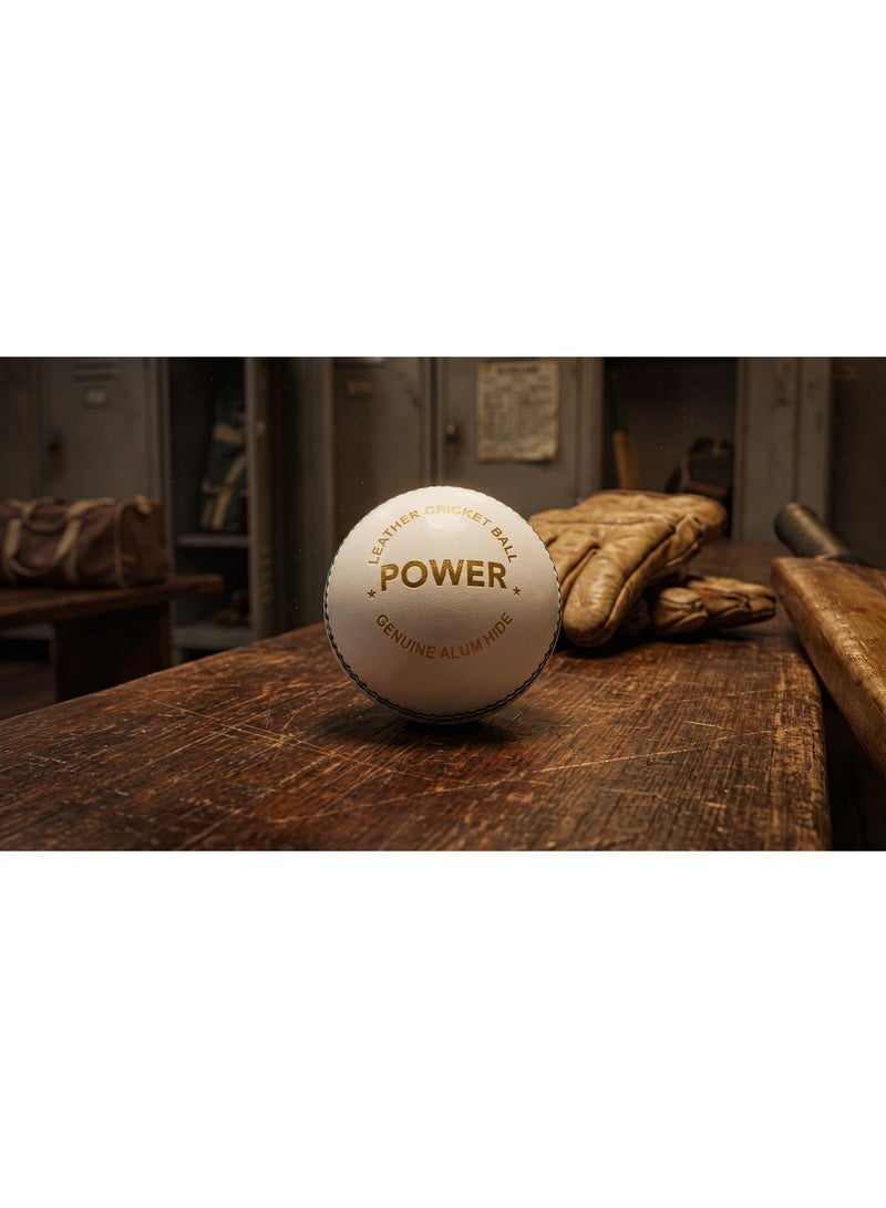 MRF Cricket White Leather Ball Power Edition (Genuine Alum Hide) - Image 4