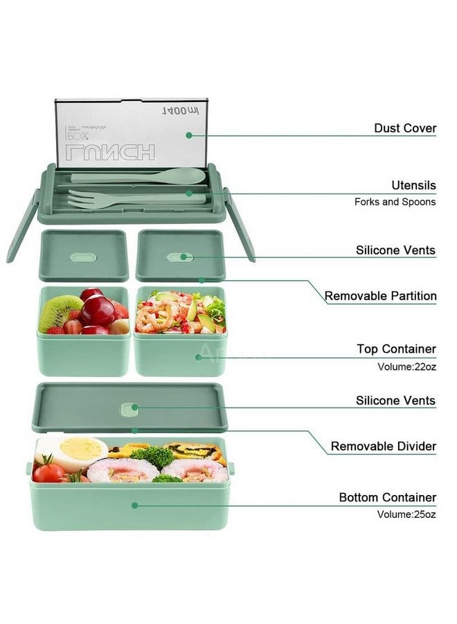 Anshri 3 Compartment Lunch Box, Tiffin Box for Office MenWomenkids Lunch Box, Microwave Safe Leak Proof & Removable School,Garden,Travel Lunch Boxes (Pista,1400 Ml) (Pack of 2) - Image 3