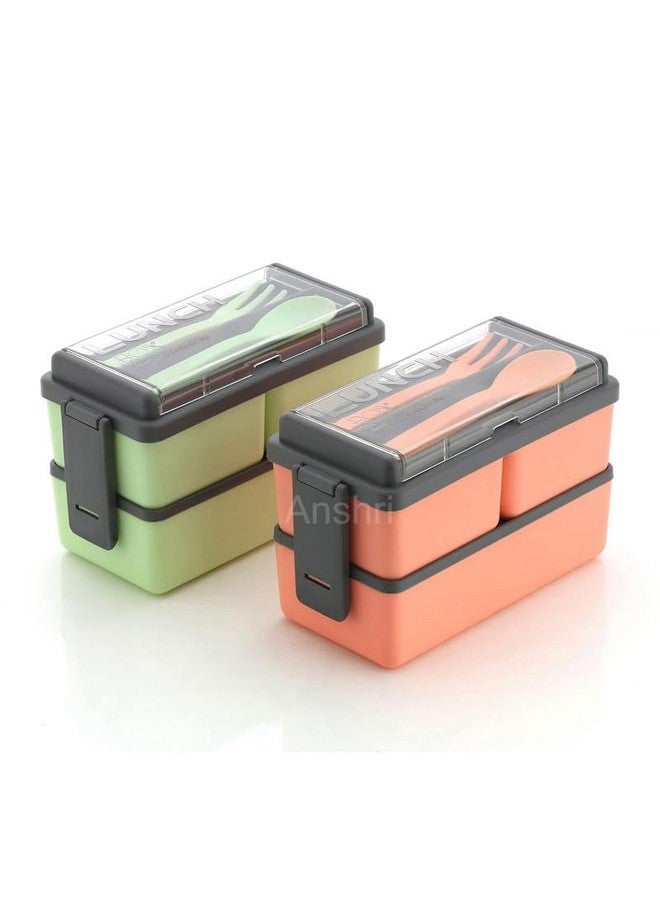 Anshri 3 Compartment Lunch Box, Tiffin Box for Office MenWomenkids Lunch Box, Microwave Safe Leak Proof & Removable School,Garden,Travel Lunch Boxes (Pista,1400 Ml) (Pack of 2) - Image 1