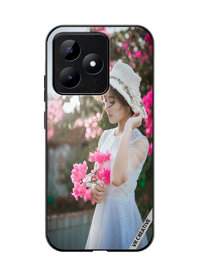 VR CREATIVE Protective Case Cover For Realme C53 Girl With Pink Flower Design Multicolour - Image 1