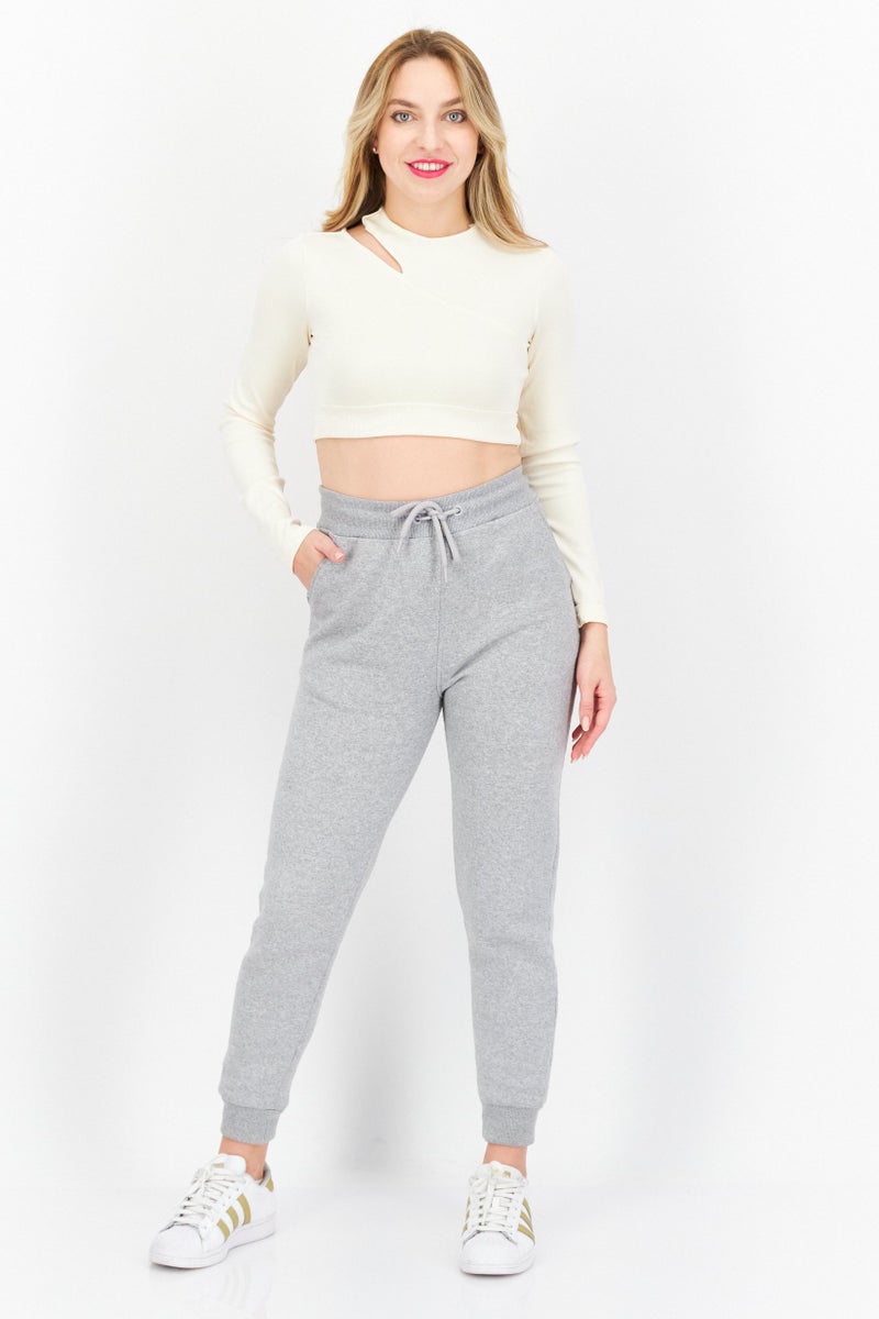 Adidas Women Sportswear Fit Cut Out Detail Long Sleeves Training Crop Top, Beige - Image 3