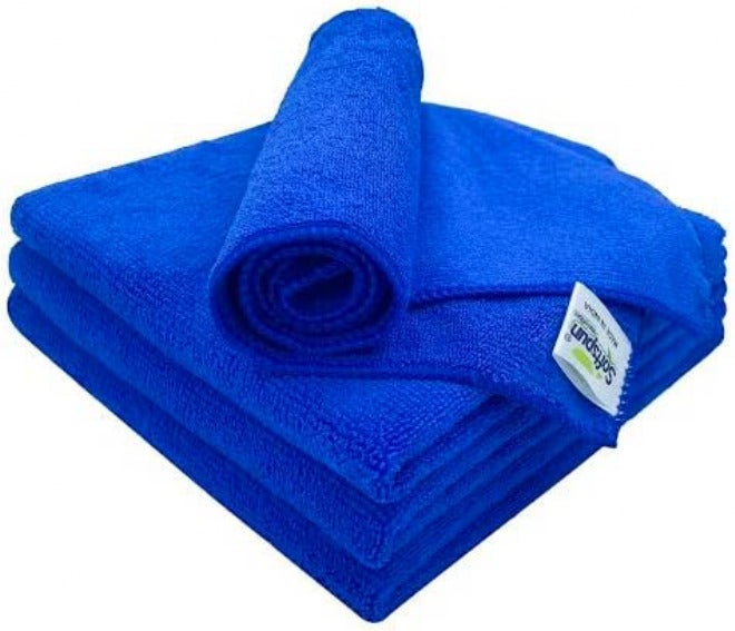 سوفتسبون مناديل قطن دقيق من SOFTSPUN، 4 قطع، مقاس 40×40 سم، وزن 340 جرام/متر مربع، بلون أزرق، سميكة ولا تترك خطوط أثناء الاستخدام، متعددة الاستخدامات، مناسبة لتنظيف وتلميع وغسيل السيارات والدراجات. - Image 1