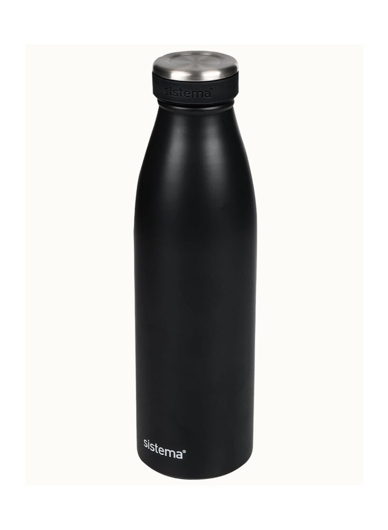 Sistema 500ML Stainless Steel Water Bottle, BPA Free Reusable Leak-Proof Bottle, Durable Single Wall Stainless Steel Flask for School, Kids, Adults, Office, Gym, Travel & Everyday Hydration - Black - Image 3