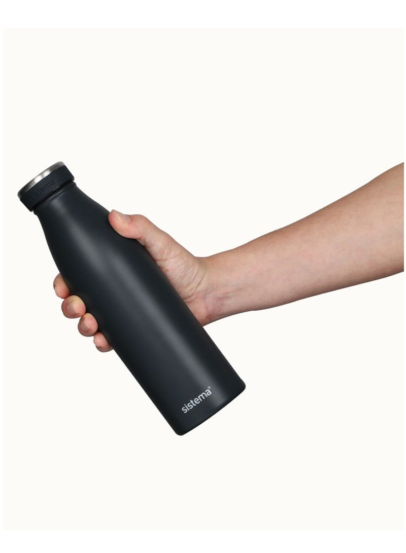 Sistema 500ML Stainless Steel Water Bottle, BPA Free Reusable Leak-Proof Bottle, Durable Single Wall Stainless Steel Flask for School, Kids, Adults, Office, Gym, Travel & Everyday Hydration - Black - Image 2