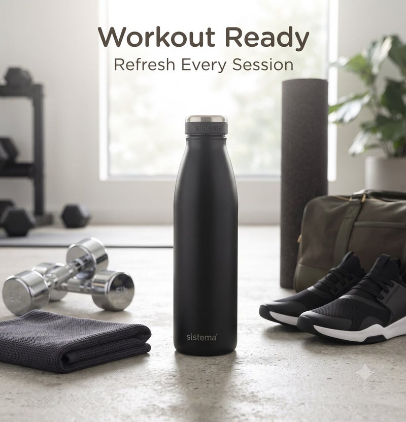 Sistema 500ML Stainless Steel Water Bottle, BPA Free Reusable Leak-Proof Bottle, Durable Single Wall Stainless Steel Flask for School, Kids, Adults, Office, Gym, Travel & Everyday Hydration - Black - Image 5