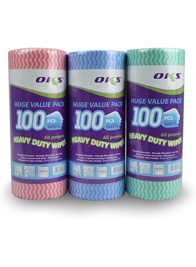 OKS 100 Pcs Heavy Duty Reusable Wipes Roll - All-Purpose Spunlace Cleaning Cloths | Super Absorbent & Lint-Free for Kitchen & Industrial Use - Image 1