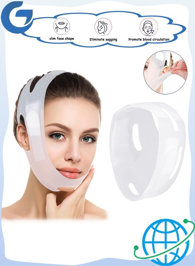 إم إكس إن قناع وجه على شكل حرف V قابل لإعادة الاستخدام، حزام سيليكون ناعم لرفع الوجه وحزام شد، قناع على شكل حرف V، قناع الذقن، قناع وجه على شكل حرف V، حزام الذقن للنوم، تمرين الفك، لفافة الذقن مناسبة للنساء لرفع الوجه وتنحيف الذقن المزدوجة - Image 1