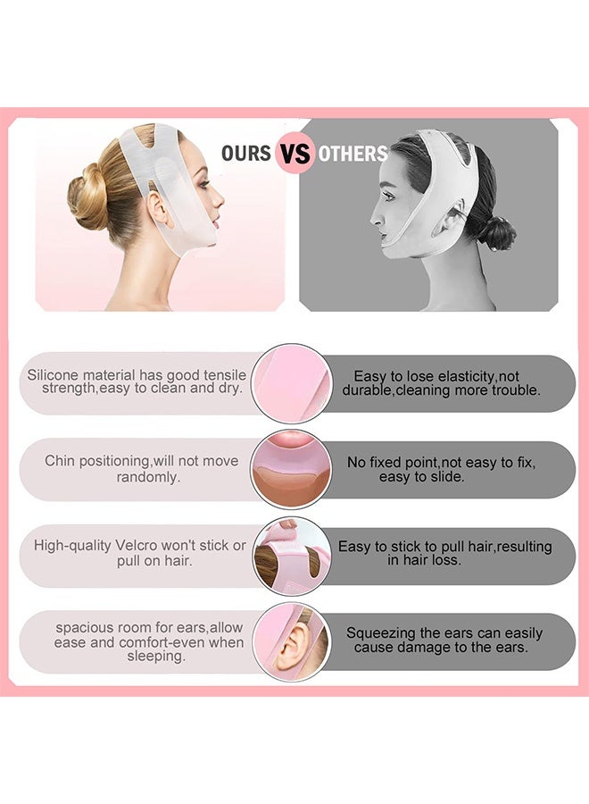 إم إكس إن قناع وجه على شكل حرف V قابل لإعادة الاستخدام، حزام سيليكون ناعم لرفع الوجه وحزام شد، قناع على شكل حرف V، قناع الذقن، قناع وجه على شكل حرف V، حزام الذقن للنوم، تمرين الفك، لفافة الذقن مناسبة للنساء لرفع الوجه وتنحيف الذقن المزدوجة - Image 4