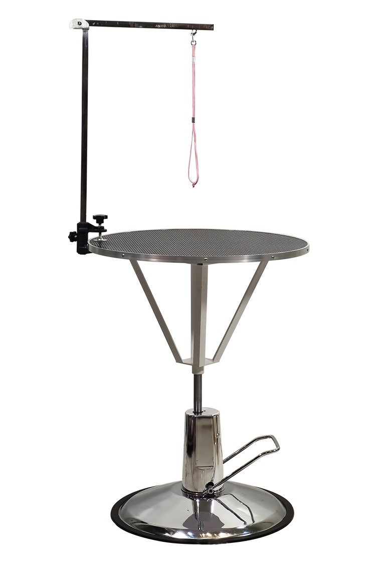 أن ان سي بيتس طاولة تزيين قابلة للتعديل للكلاب، سطح مكتب دوار، رفع هيدروليكي، ذراع وحلقة قابلة للتعديل، حامل تزيين للكلاب بطول 160 سم مع مشبك آمن، سطح غير قابل للانزلاق، قاعدة مستديرة وإطار شديد التحمل (أسود) - Image 1