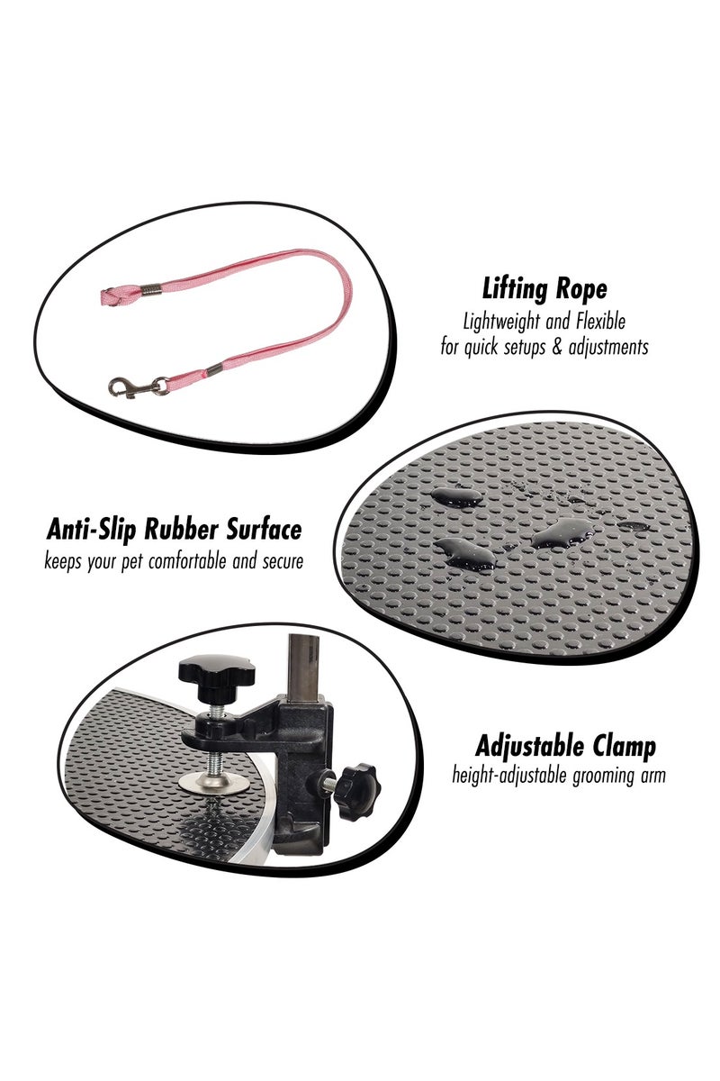 أن ان سي بيتس طاولة تزيين قابلة للتعديل للكلاب، سطح مكتب دوار، رفع هيدروليكي، ذراع وحلقة قابلة للتعديل، حامل تزيين للكلاب بطول 160 سم مع مشبك آمن، سطح غير قابل للانزلاق، قاعدة مستديرة وإطار شديد التحمل (أسود) - Image 3