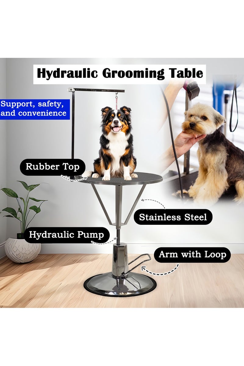 أن ان سي بيتس طاولة تزيين قابلة للتعديل للكلاب، سطح مكتب دوار، رفع هيدروليكي، ذراع وحلقة قابلة للتعديل، حامل تزيين للكلاب بطول 160 سم مع مشبك آمن، سطح غير قابل للانزلاق، قاعدة مستديرة وإطار شديد التحمل (أسود) - Image 5