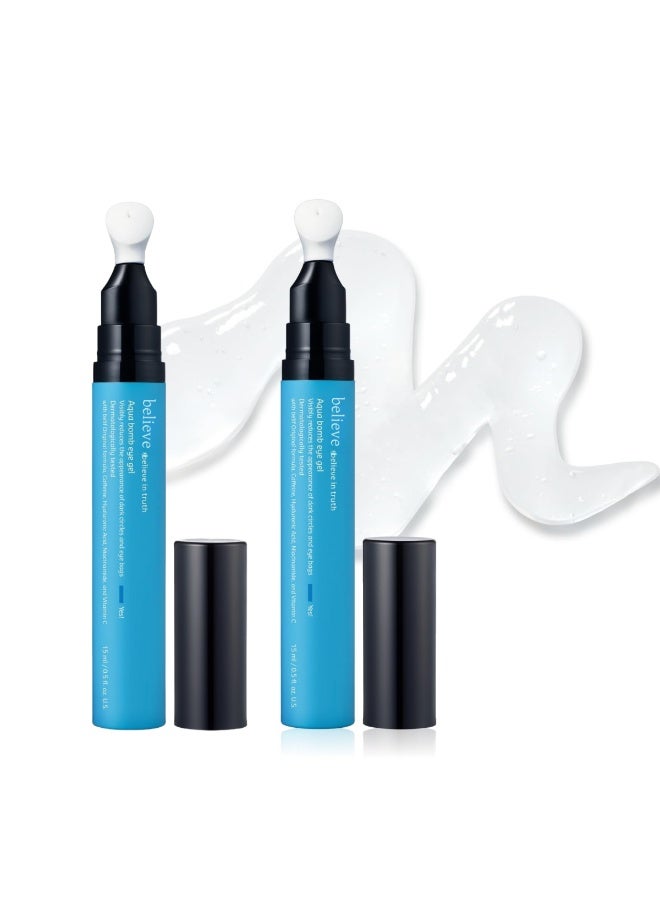Believe 2-Pack Believe Water Bomb Cooling Eye Cream - Caffeine and Hyaluronic Acid for de-puffing and hydration; Niacinamide and Vitamin C for reducing dark circles; Adenosine and Collagen for plumping and firming. Korean Skincare - Image 1