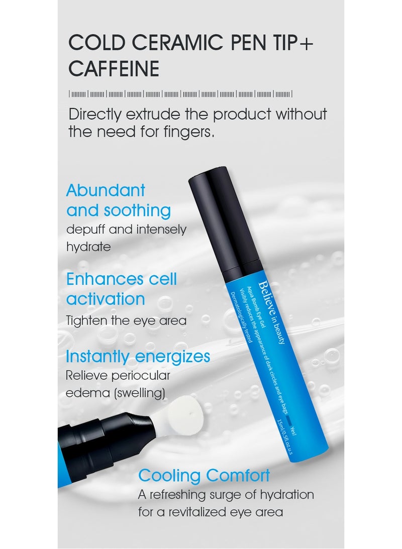 Believe 2-Pack Believe Water Bomb Cooling Eye Cream - Caffeine and Hyaluronic Acid for de-puffing and hydration; Niacinamide and Vitamin C for reducing dark circles; Adenosine and Collagen for plumping and firming. Korean Skincare - Image 3