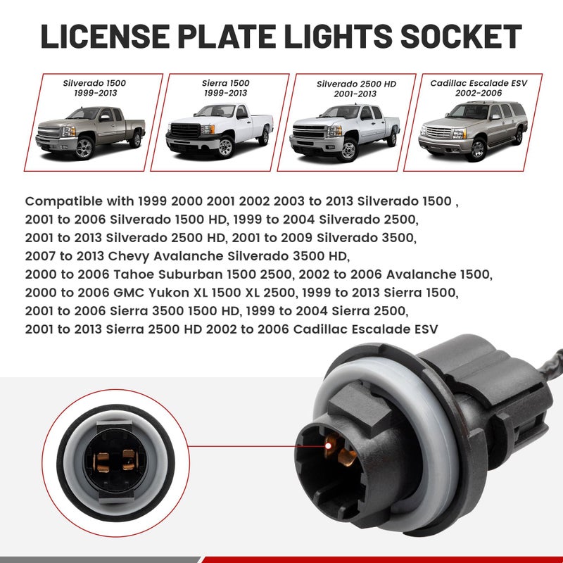 RED WOLF License Plate Light Socket Compatible with 2000-2013 Silverado Sierra Avalanche Suburban Escalade Yukon GMC, Rear Lamp Wire Harness Pack of 2 - Image 3