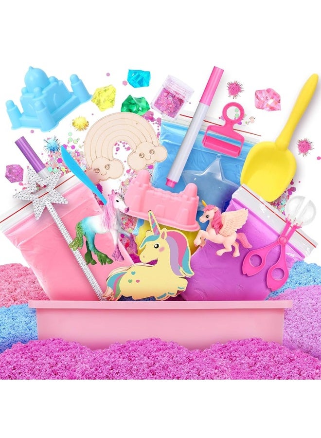 Gc G.C Unicorn Sensory Bin for Girl Kid Toy, Play Sand Art Kit 108pcs with Sandbox, 2lb Color Sand, 6 Castle Molds, Unicorn Tactile Sensory Toy Christmas Birthday Gift for Girl Toddler Ages 3 4 5 6 7 8 - Image 1