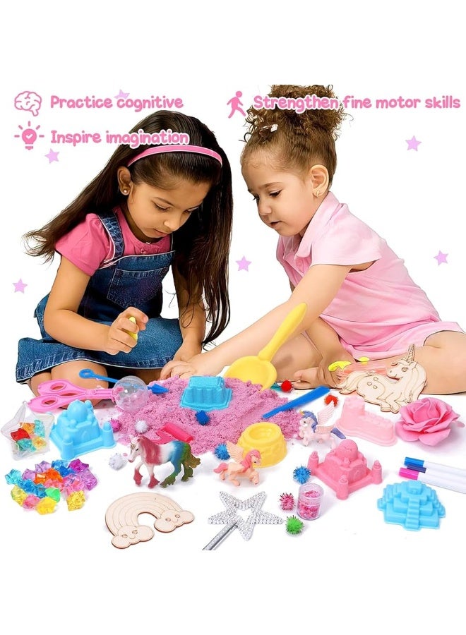 Gc G.C Unicorn Sensory Bin for Girl Kid Toy, Play Sand Art Kit 108pcs with Sandbox, 2lb Color Sand, 6 Castle Molds, Unicorn Tactile Sensory Toy Christmas Birthday Gift for Girl Toddler Ages 3 4 5 6 7 8 - Image 2