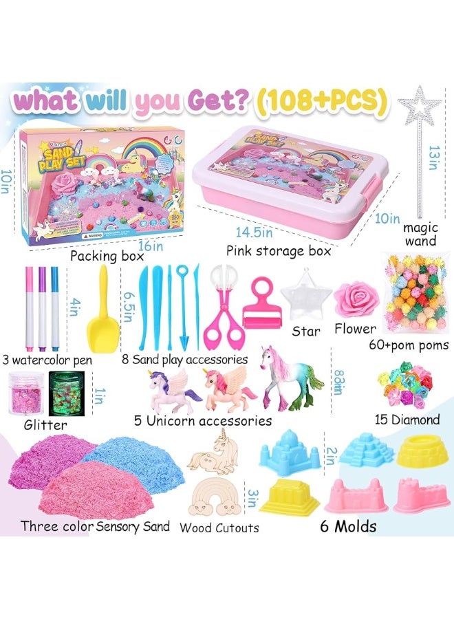 Gc G.C Unicorn Sensory Bin for Girl Kid Toy, Play Sand Art Kit 108pcs with Sandbox, 2lb Color Sand, 6 Castle Molds, Unicorn Tactile Sensory Toy Christmas Birthday Gift for Girl Toddler Ages 3 4 5 6 7 8 - Image 3