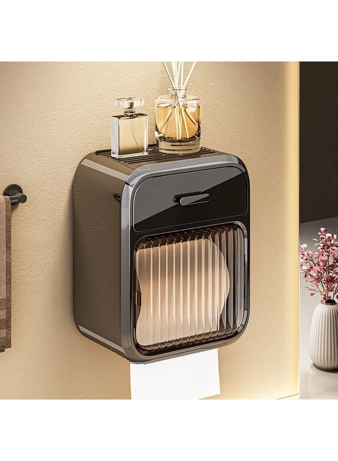 حامل ورق التواليت الأسود المربع البلاستيكي المثبت على الحمام للتنظيم في الحمام - Image 4