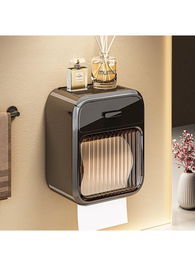 حامل ورق التواليت الأسود المربع البلاستيكي المثبت على الحمام للتنظيم في الحمام - Image 2