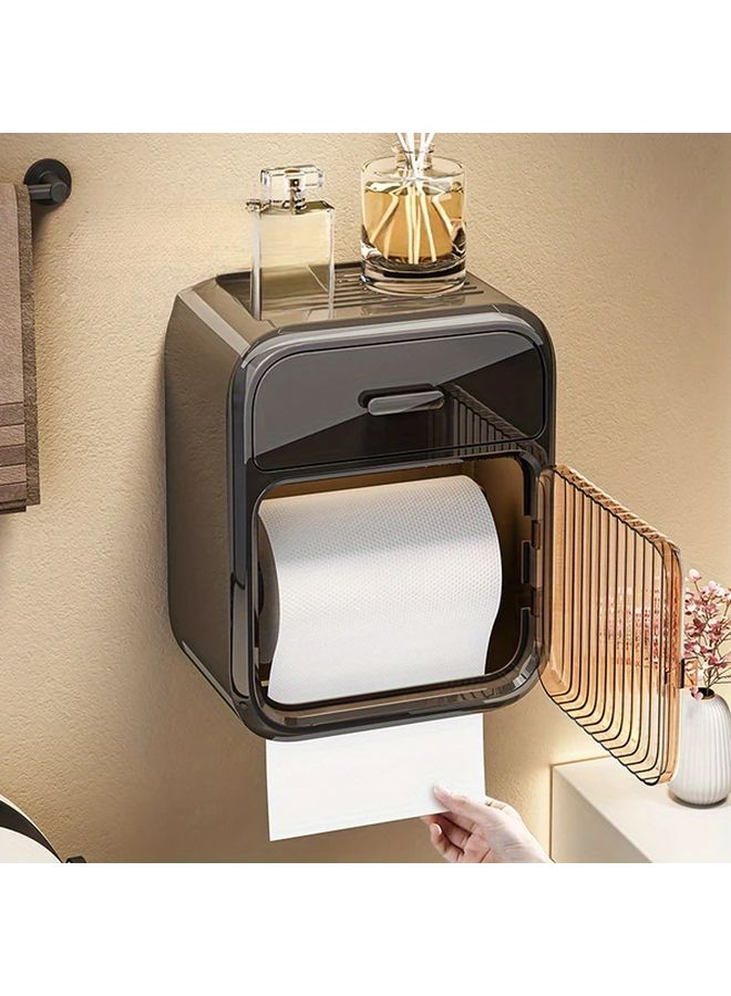 حامل ورق التواليت الأسود المربع البلاستيكي المثبت على الحمام للتنظيم في الحمام - Image 3
