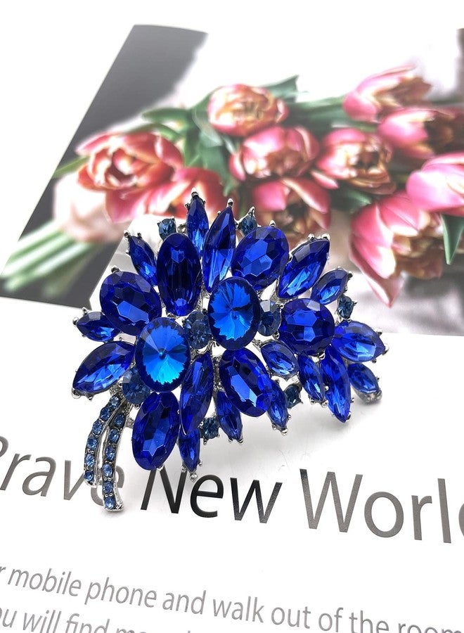 YOQUCOL Vintage Blue Austrian Crystal Rhinestone Feather Shape Brooch Pin for Women - Image 3