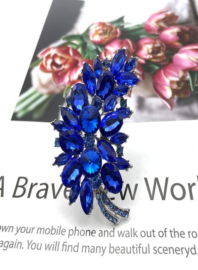 YOQUCOL Vintage Blue Austrian Crystal Rhinestone Feather Shape Brooch Pin for Women - Image 4