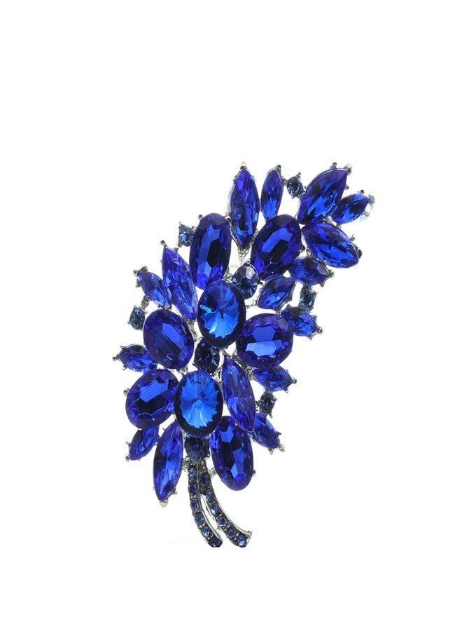 YOQUCOL Vintage Blue Austrian Crystal Rhinestone Feather Shape Brooch Pin for Women - Image 1