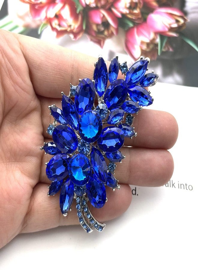 YOQUCOL Vintage Blue Austrian Crystal Rhinestone Feather Shape Brooch Pin for Women - Image 2