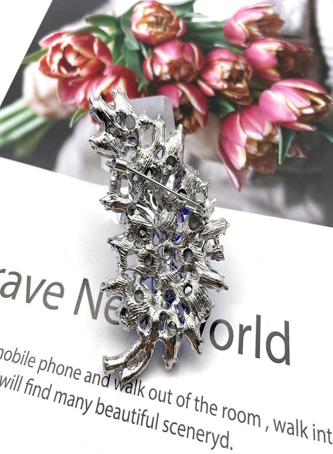 YOQUCOL Vintage Blue Austrian Crystal Rhinestone Feather Shape Brooch Pin for Women - Image 5