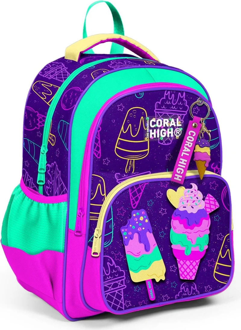 CORAL HIGH Purple Pink Ice Cream Patterned Three Compartment School Backpack 23655