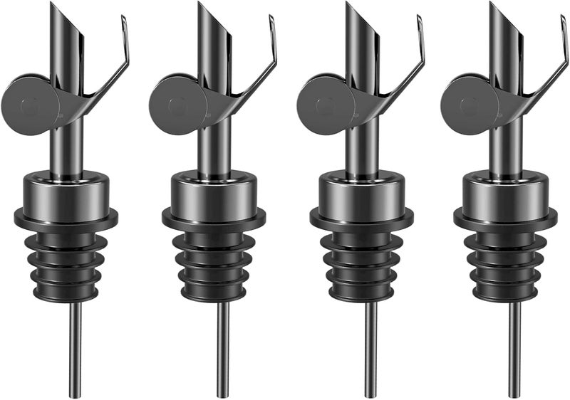 TERESRY Olive Oil Dispenser Spout, Weighted Liquor Pour Spout, Syrup Dispenser Spout, Stainless Steel Automatic Pour Spouts for Liquor Bottles, Oil Bottles, Vinegar, Syrup and Alcohol 4 Pack Black - Image 1